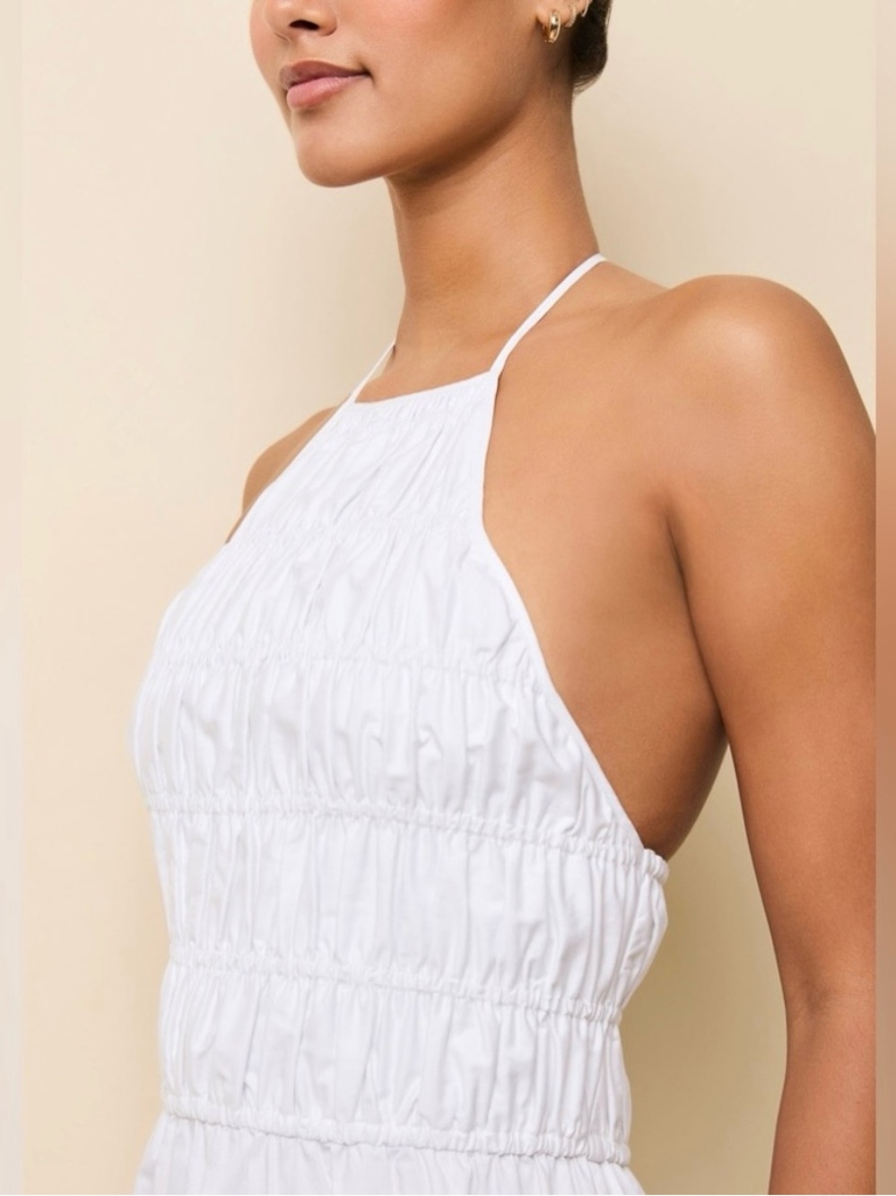 SOLID & STRIPED The Meira Dress White Halter Smocked Maxi Dress - Picture 3 of 9
